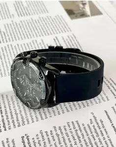 Detailed view of GUOU unisex fashion black quartz chronograph watch with silicone strap