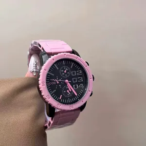 Reloj de cuarzo deportivo rosa y negro para mujer con esfera grande y funciones