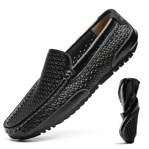 Herren Handgenäht Echtleder Mokassins Hohle Atmungsaktive Slipper Lässiger Britischer Stil Sommer Slipper