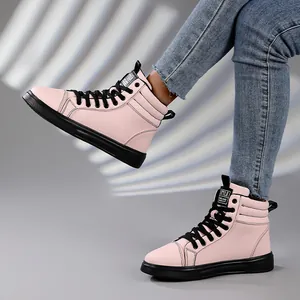 Pink high-top fashion boots with black laces and sole for casual outdoor wear