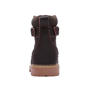 Back view of brown vintage leather boots for men with durable rubber sole