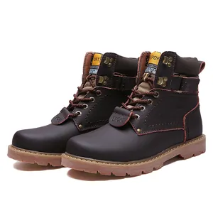 Classic dark brown leather work boots for men with a rugged outdoor retro design