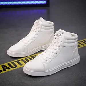 White high-top fashion sneakers in synthetic leather for outdoor casual street wear