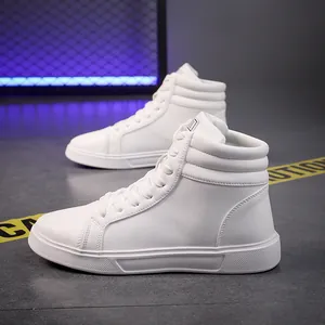 Clean white high-top fashion sneakers for outdoor casual wear for men and women.