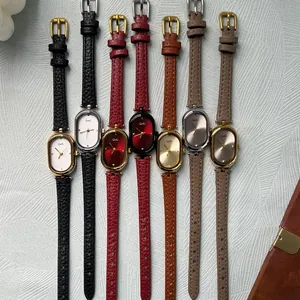 Elegante dameshorloges met ovalen kwartshorloge en kleurrijke leren bandjes in min-stijl