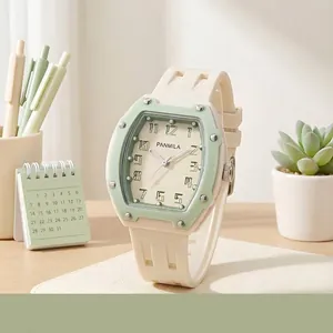 Montre à Quartz PANMILA pour Femmes en Forme de Tonneau Montre de Sport Style Minimaliste Avec Bracelet en Silicone et Coffret Cadeau