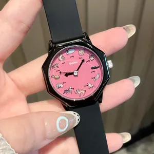 Schattige Cartoon Kat Achthoekig Quartzhorloge Voor Vrouwen Studenten Mode Siliconen Band Vrije Tijd Polshorloge Cat Paradise Ontwerp Uurwerk