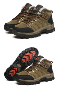 Winter high-top outdoor hiking boots for men and women with warm plush lining and thick sole