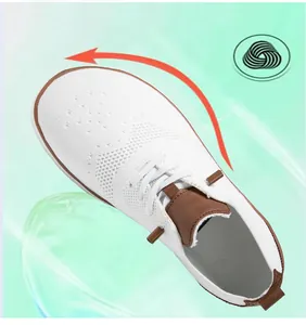 Top view detail of men's white breathable mesh wide-toe barefoot walking shoes