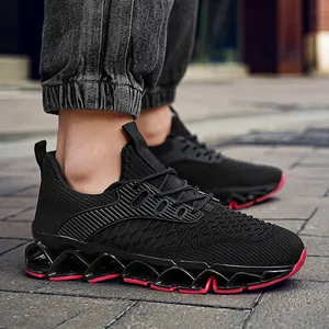 Ademende flyknit hardloopschoenen voor heren met unieke schokabsorberende blade zool