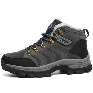 Detailed view of winter hiking boot showing warm faux fur lining and rugged sole.