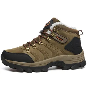 Men's high-top warm hiking boots with plush lining and rugged sole profile view