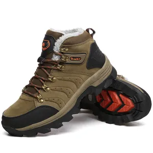 Waterproof high-top hiking boots with warm fur lining for winter outdoor activities