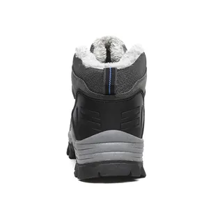Back view of waterproof high-top winter hiking boots with warm fur lining and thick sole
