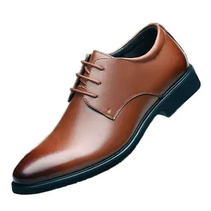 Detailed profile view of elegant brown mens formal business leather dress shoes