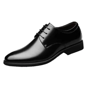 Detailed profile view of classic black men's leather Oxford shoes with sleek lace-up design