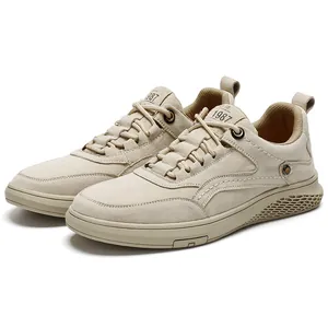 Chaussures Décontractées en Cuir Véritable pour Hommes Respirant Cuir de Vachette Tige Basse Baskets de Mode Couleur Unie Semelle en Nid d'Abeille