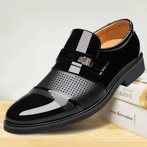 Classic black glossy patent leather men's formal business slip-on dress shoes for office