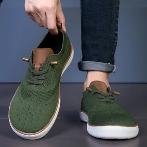 Men's Wide Toe Barefoot Casual Shoes Breathable Mesh Upper Brogue Style Hiking Walking Sneakers Lightweight Rubber Sole