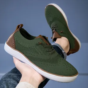 Men's olive green wide toe breathable mesh brogue sneakers designed for hiking and casual walking