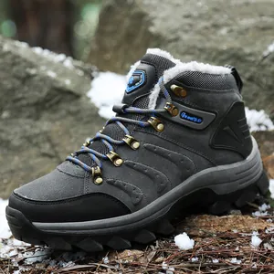 Warm high-top waterproof winter hiking boots with white faux fur lining and anti-slip rubber sole