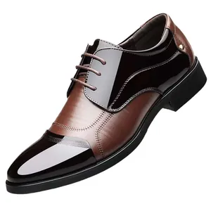 Classic men's two-tone business dress shoes in brown and black patent leather