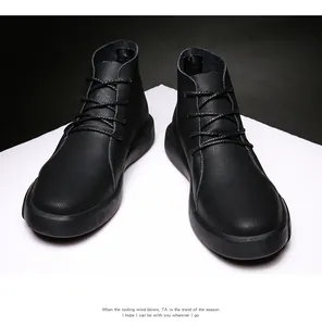 Premium black leather high-top work boots for men with textured finish and lace-up design
