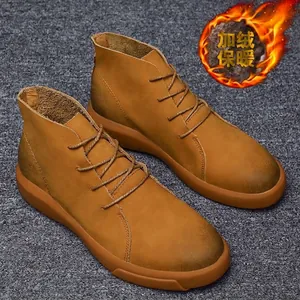 Premium men's leather high-top boots with warm lining for winter casual outdoor wear
