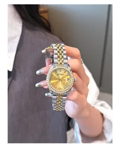 Elegante Eyki Quarzuhr mit zweifarbigem Edelstahlarmband und Kristalllünette