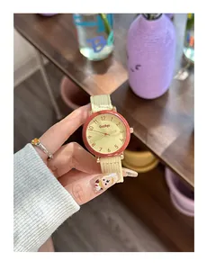 Detailed close-up view of the Gccliyo stylish red quartz watch with a cream fabric strap