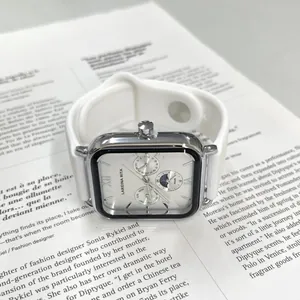 Montre à quartz carrée de luxe LareinaRita avec bracelet en silicone blanc et multi-cadrans