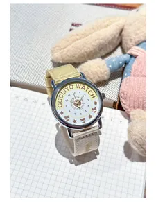Close-up of GCCLIYO vintage quartz watch with yellow color-block nylon strap