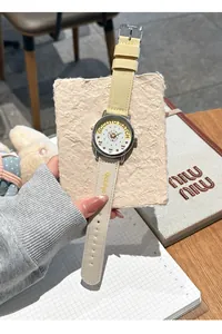 Detail of GCCLIYO vintage quartz watch with a color-block nylon strap held in hand.