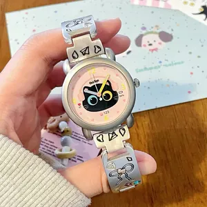Montre Bracelet Étudiant Chat Casque Dessin Animé pour Filles Alliage Strass Nœud Montre à Quartz pour Enfants