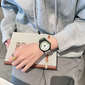 GCCLIYO retro unisex quartz watch with color-matching nylon strap and white green dial