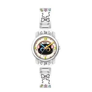 Montre chat mignonne pour filles avec bracelet en métal à nœud strass et cadran chat