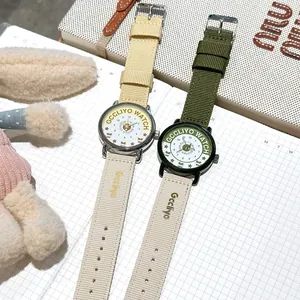 Retro color-blocking neutral style quartz watch with durable nylon strap and beige dial