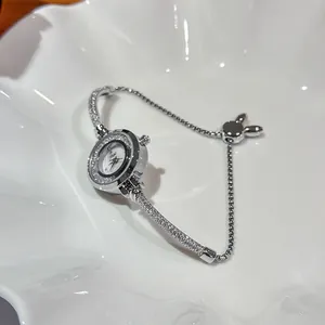 Women Fashion Quartz Watch Minimalist Rhinestone Alloy Wristwatch With Adjustable Drawstring Strap Elegant Business Ladies Jewelry Watch