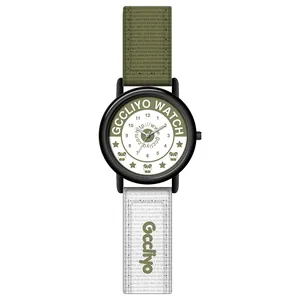 Retro unisex quartz watch featuring a contrast nylon strap and cute panda dial design
