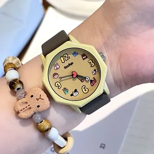 Japanese Minimalist Cartoon Student Quartz Watch Waterproof Octagonal Case Silicone Strap Colorful Wristwatch For Girls Women