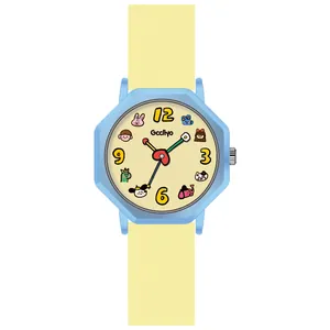 GCCLIYO colorful dopamine quartz watch for students with cute cartoon dial and yellow strap