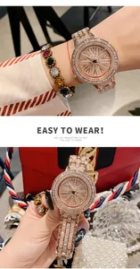 Detail of luxury women's watch with rotating diamond dial and easy-wear magnetic strap