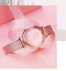 Close-up of Kimio rose gold women's watch with elegant pink dial and strap