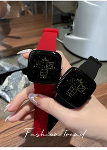 Stylish square silicone strap chronograph watch with gold accents for trendy women fashion