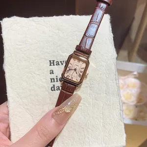 Montre à Quartz pour Femme GEDI Style Coréen Simple Boîtier Rectangulaire Bracelet en Cuir Étanche Montre-Bracelet Décontractée