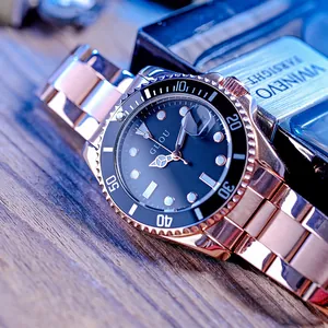 GUOU luxury rose gold fashion men's watch with black dial and luminous date calendar display