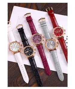 Detailed view of GUOU multi-color quartz watches with leather straps and large dials