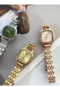 Detailed view of GEDI square dial women's quartz watches with metal link straps.