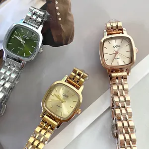 Elegant GEDI square women's quartz watches with metal link straps in various colors