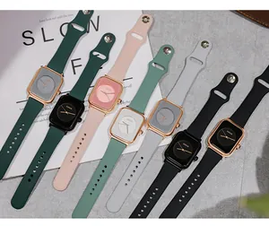 Collection of GUOU square fashion watches with colorful silicone straps on grey background